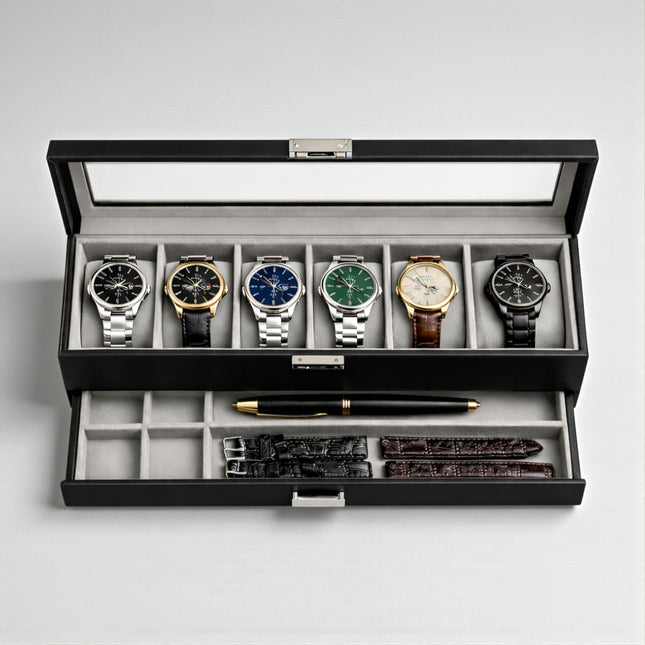 Uhrenbox (6 Fächer) - Schwarz