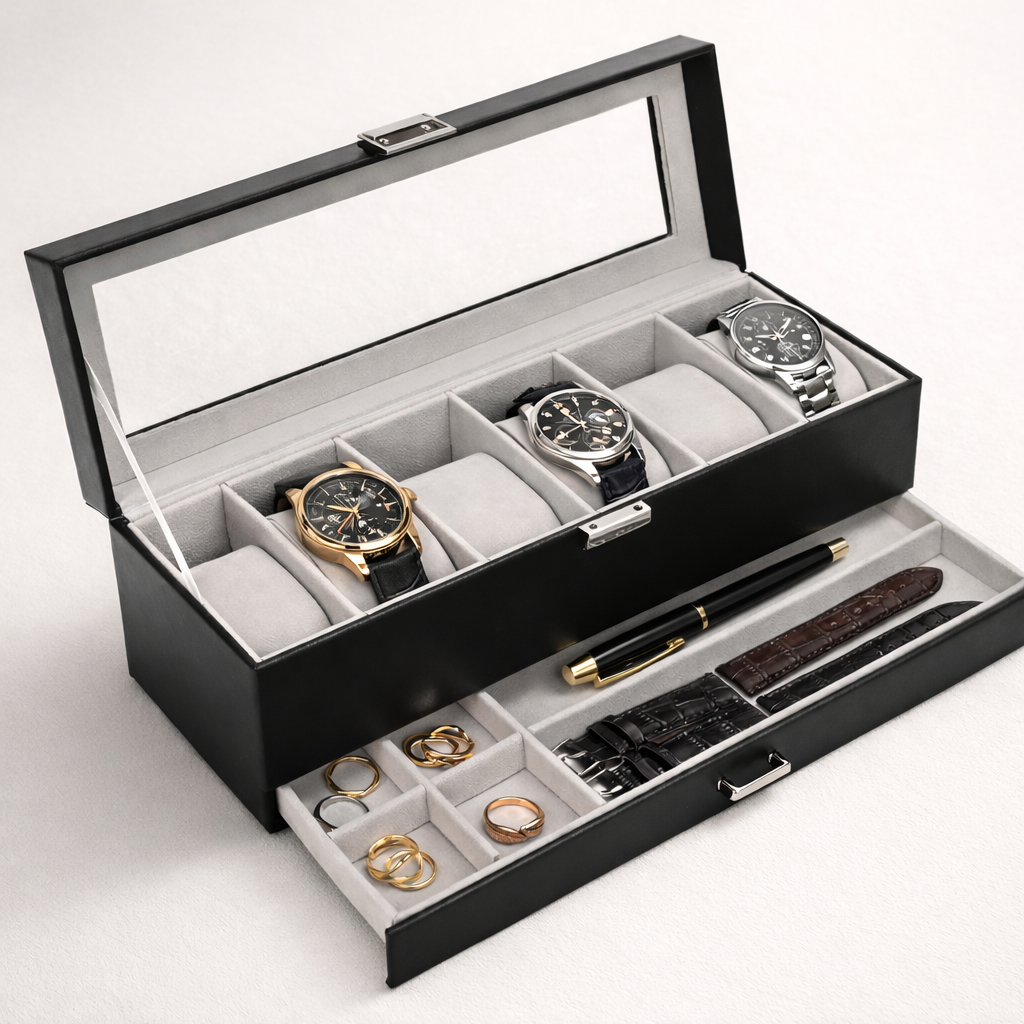 6 Pack Watch Organizer - Leather