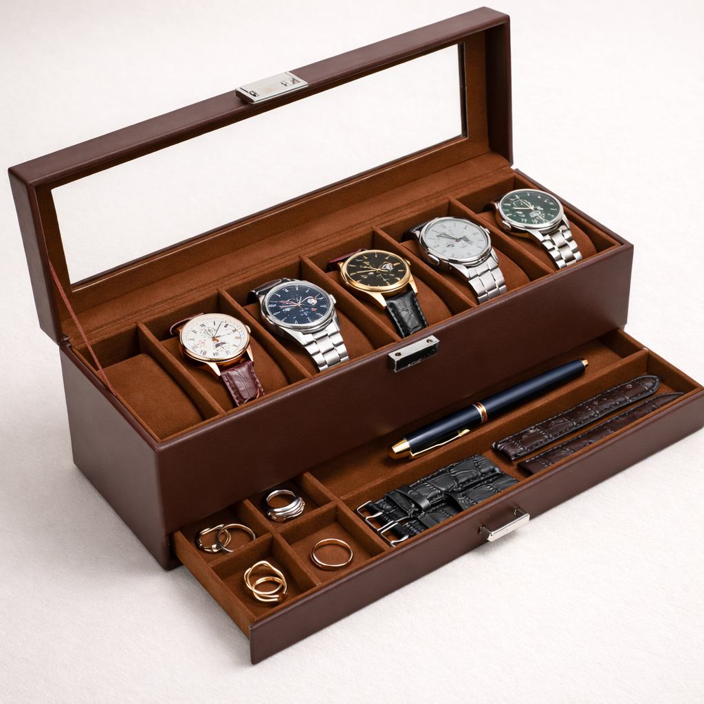 6-Slot Organizer w Drawer Brown