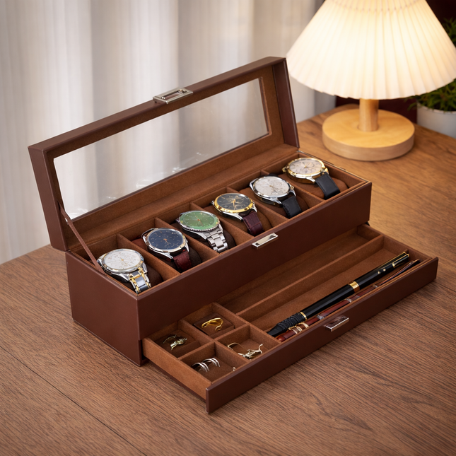 Uhrenbox (6 + 1) - Braun