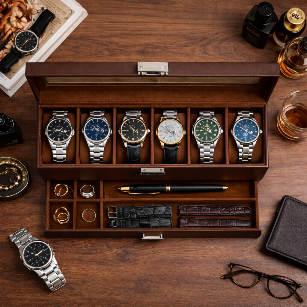 6-Slot Organizer w Drawer Brown