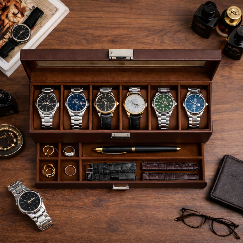 6-Slot Organizer w Drawer Brown