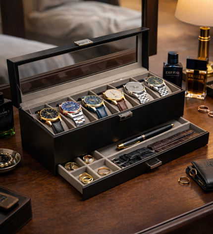 Uhrenbox (6 Fächer) - Schwarz