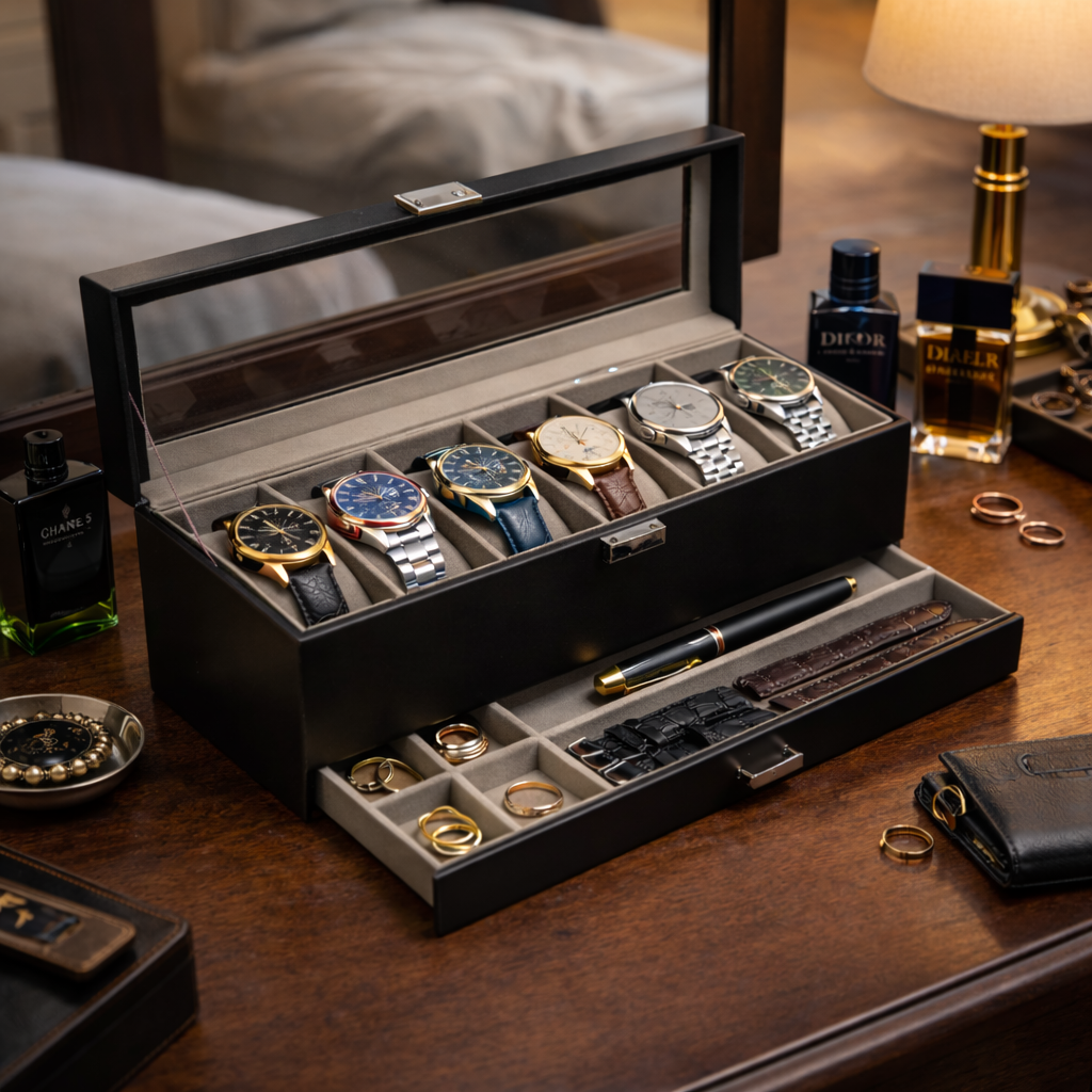 6 Pack Watch Organizer - Leather