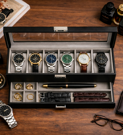 Uhrenbox (6 Fächer) - Schwarz