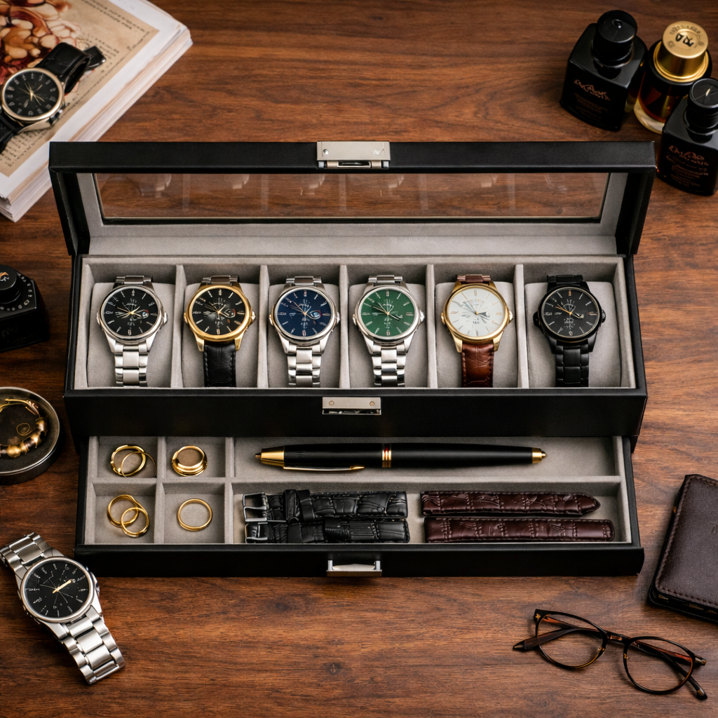 6 Pack Watch Organizer - Leather