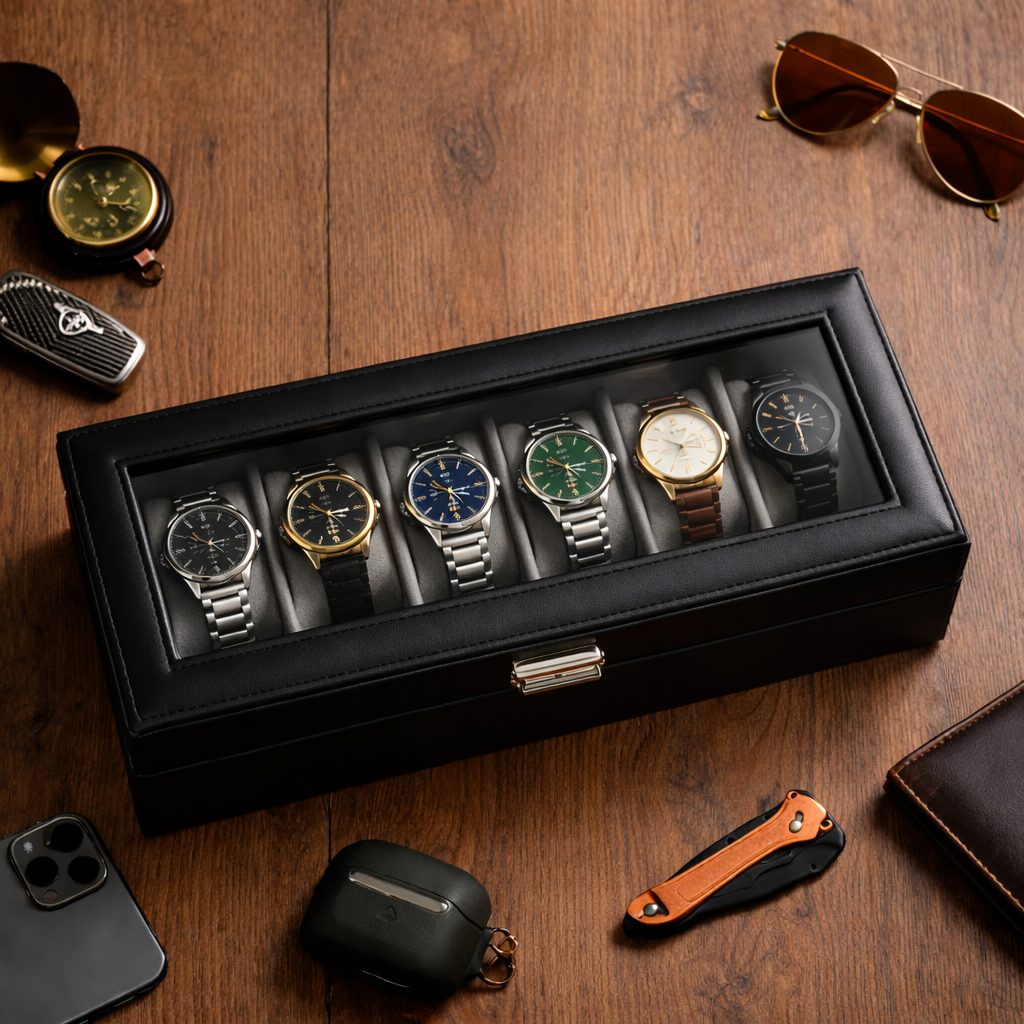 6 Pack Watch Organizer - Leather
